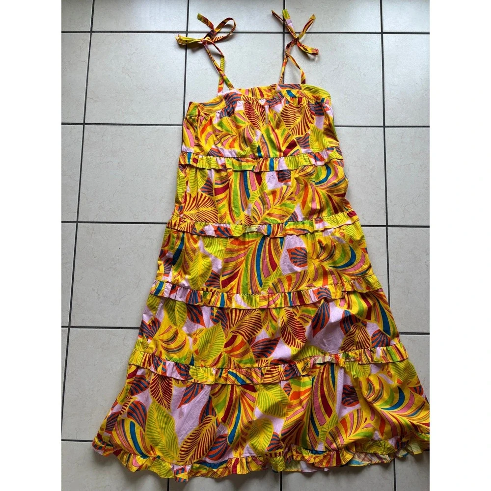 Flora Bea‎ NYC Carey Dress Womens Large Yellow Ruffle Tie Resort NWT